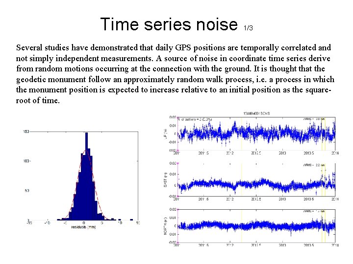 Time series noise 1/3 Several studies have demonstrated that daily GPS positions are temporally