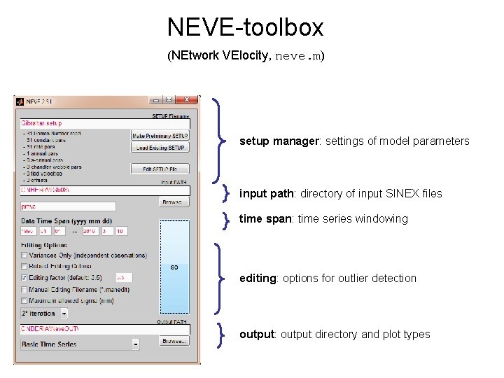 NEVE-toolbox (NEtwork VElocity, neve. m) setup manager: settings of model parameters input path: directory