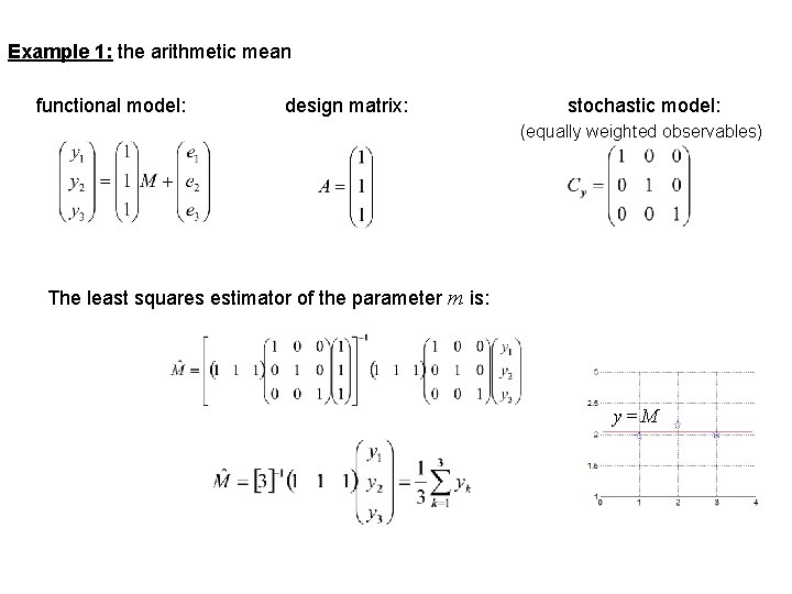 Example 1: the arithmetic mean functional model: design matrix: stochastic model: (equally weighted observables)