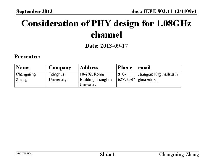 September 2013 doc. : IEEE 802. 11 -13/1109 r 1 Consideration of PHY design