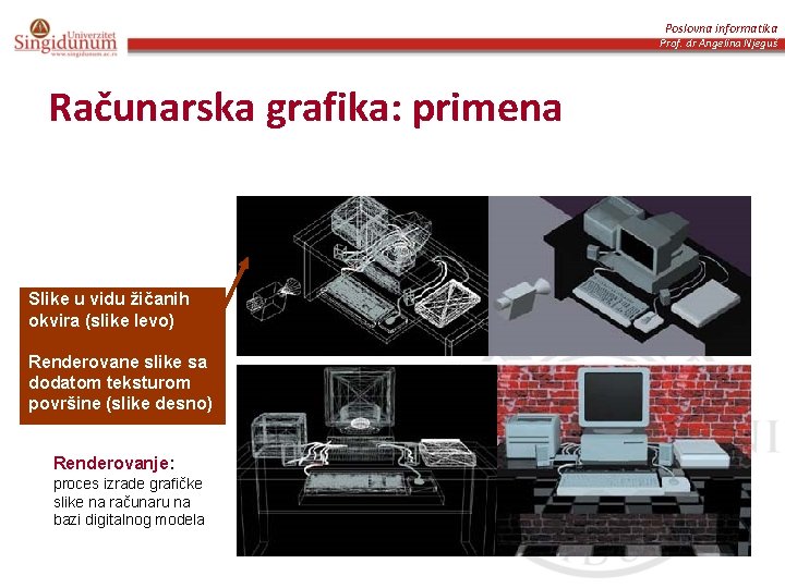 Poslovna informatika Prof. dr Angelina Njeguš Računarska grafika: primena Slike u vidu žičanih okvira