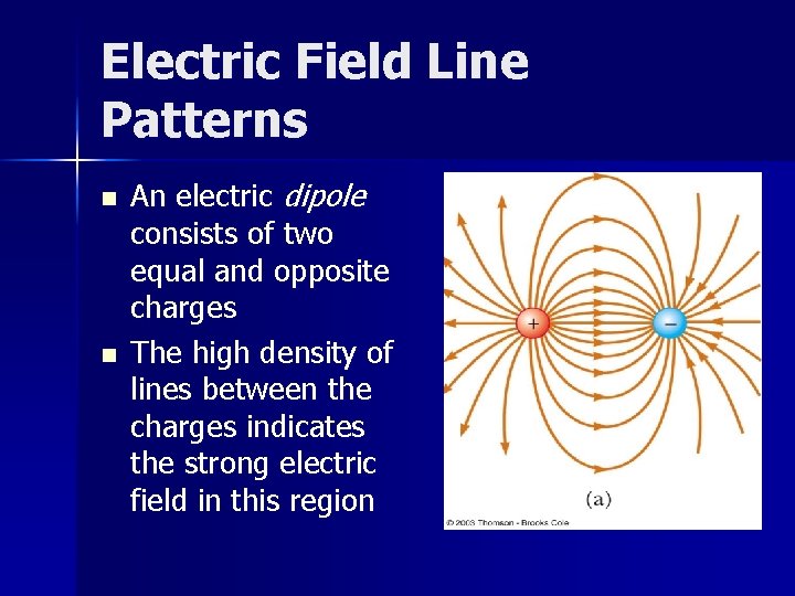 Electric Field Line Patterns n n An electric dipole consists of two equal and