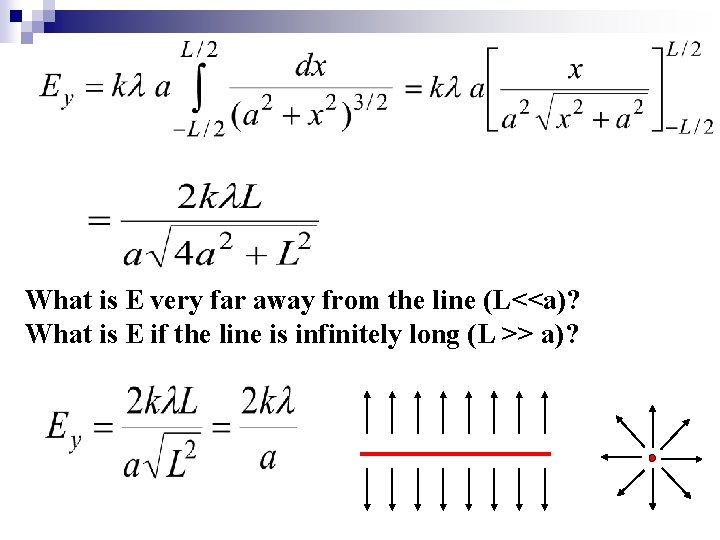 What is E very far away from the line (L<<a)? What is E if