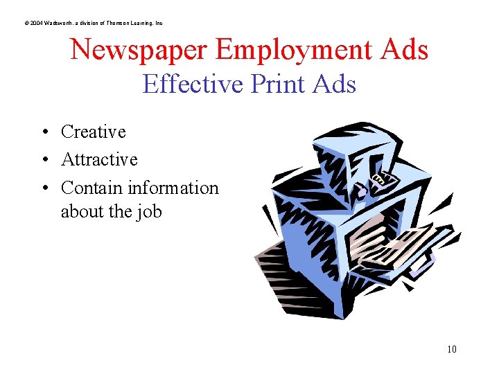 © 2004 Wadsworth, a division of Thomson Learning, Inc Newspaper Employment Ads Effective Print