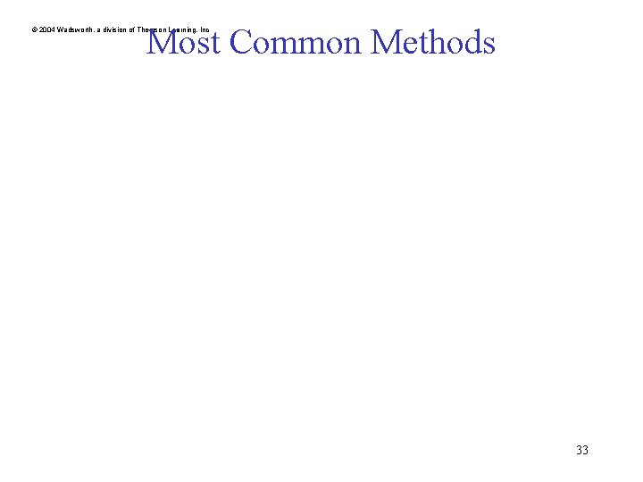 Most Common Methods © 2004 Wadsworth, a division of Thomson Learning, Inc 33 