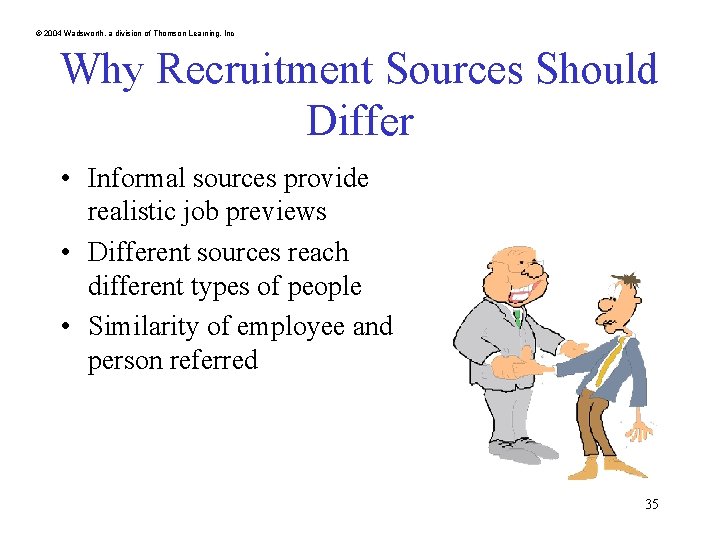 © 2004 Wadsworth, a division of Thomson Learning, Inc Why Recruitment Sources Should Differ