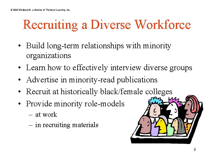 © 2004 Wadsworth, a division of Thomson Learning, Inc Recruiting a Diverse Workforce •