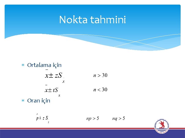 Nokta tahmini Ortalama için Oran için 