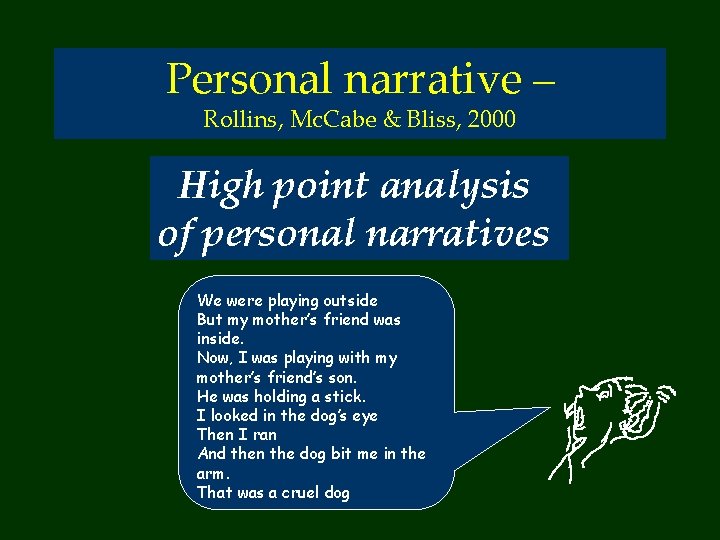 Personal narrative – Rollins, Mc. Cabe & Bliss, 2000 High point analysis of personal