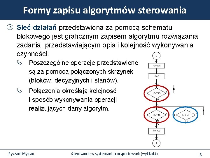 Formy zapisu algorytmów sterowania Sieć działań przedstawiona za pomocą schematu blokowego jest graficznym zapisem Formy zapisu algorytmów sterowania Sieć działań przedstawiona za pomocą schematu blokowego jest graficznym zapisem