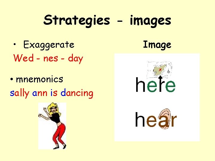 Strategies - images • Exaggerate Wed - nes - day • mnemonics sally ann