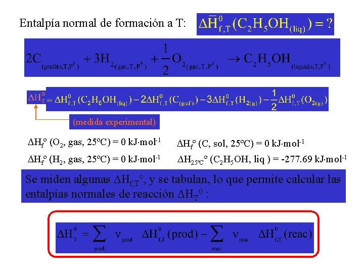 Entalpía normal de formación a T: (medida experimental) Hfº (O 2, gas, 25ºC) =