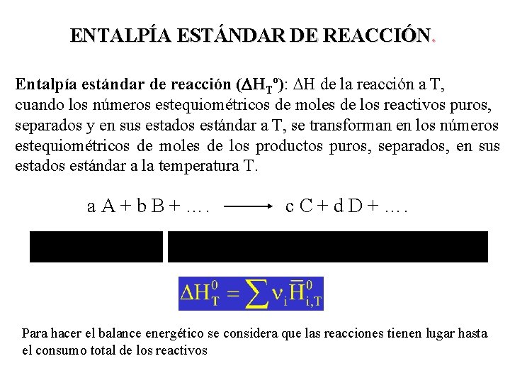 ENTALPÍA ESTÁNDAR DE REACCIÓN. Entalpía estándar de reacción ( HTº): H de la reacción