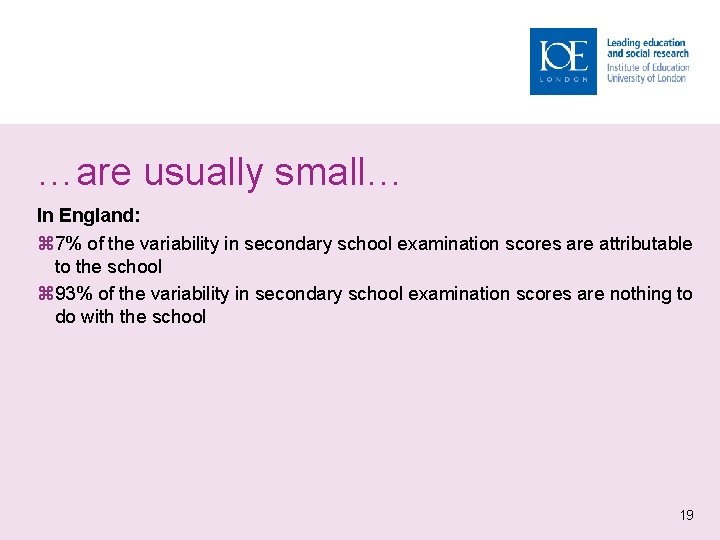 …are usually small… In England: 7% of the variability in secondary school examination scores