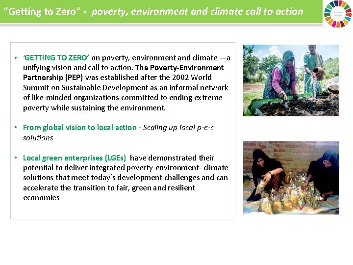 “Getting to Zero” - poverty, environment and climate call to action • ‘GETTING TO