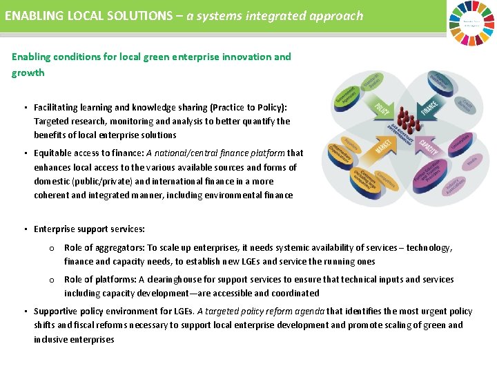 ENABLING LOCAL SOLUTIONS – a systems integrated approach Enabling conditions for local green enterprise