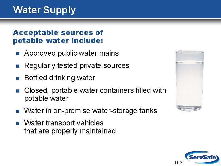 Water Supply Acceptable sources of potable water include: n Approved public water mains n