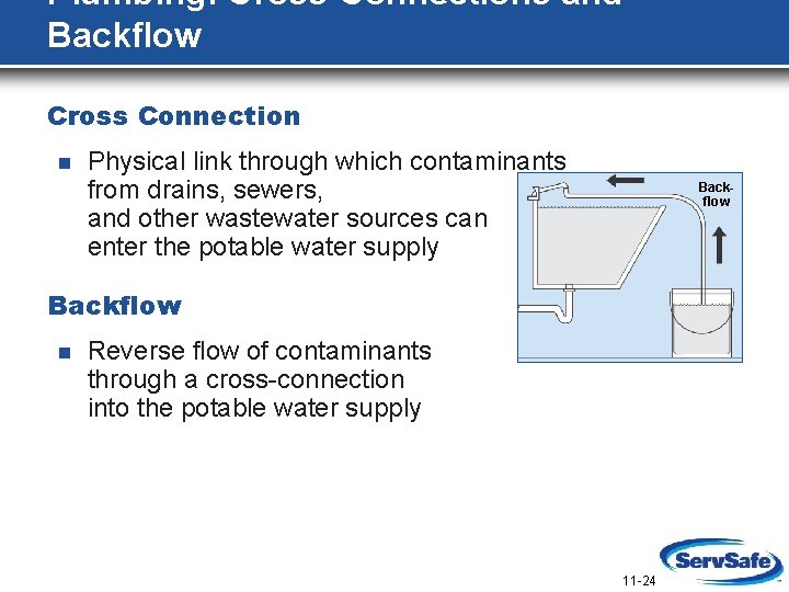 Plumbing: Cross-Connections and Backflow Cross Connection n Physical link through which contaminants from drains,