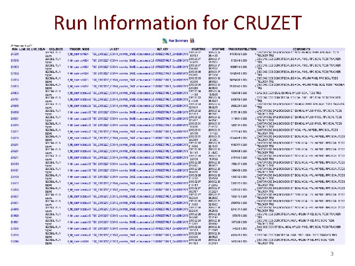 Run Information for CRUZET 3 