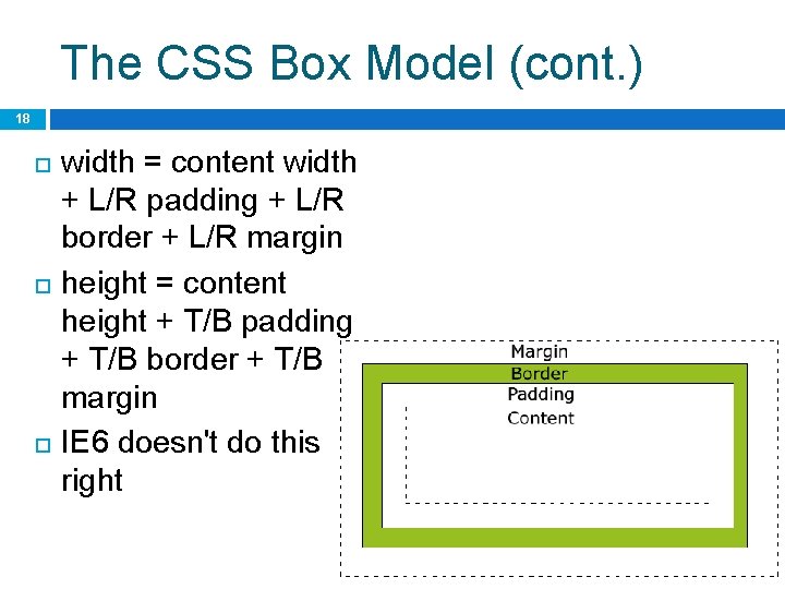 The CSS Box Model (cont. ) 18 width = content width + L/R padding