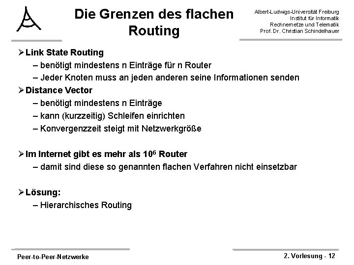 Die Grenzen des flachen Routing Albert-Ludwigs-Universität Freiburg Institut für Informatik Rechnernetze und Telematik Prof. Die Grenzen des flachen Routing Albert-Ludwigs-Universität Freiburg Institut für Informatik Rechnernetze und Telematik Prof.