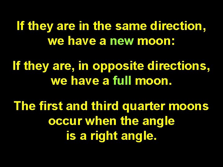 If they are in the same direction, we have a new moon: If they If they are in the same direction, we have a new moon: If they