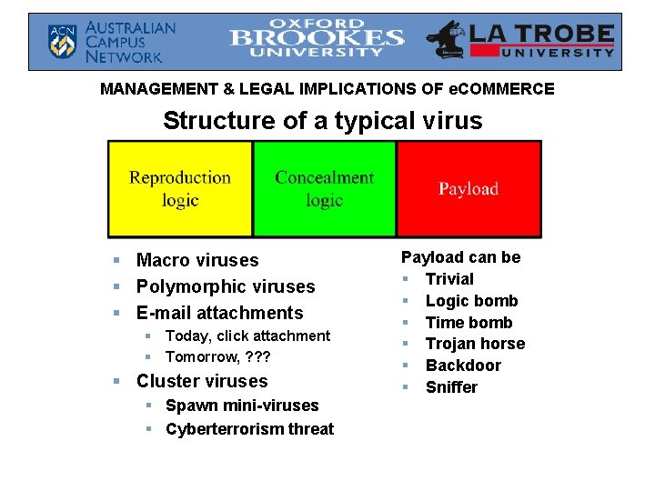 MANAGEMENT & LEGAL IMPLICATIONS OF e. COMMERCE Structure of a typical virus § Macro MANAGEMENT & LEGAL IMPLICATIONS OF e. COMMERCE Structure of a typical virus § Macro