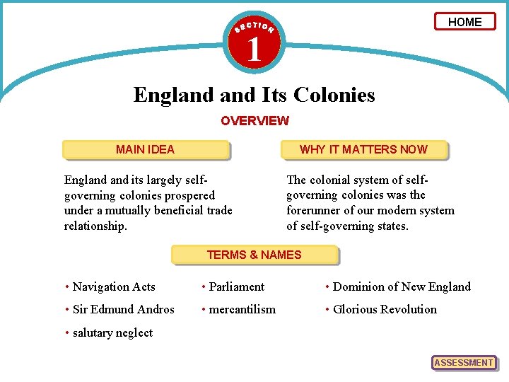 HOME 1 England Its Colonies OVERVIEW MAIN IDEA WHY IT MATTERS NOW England its