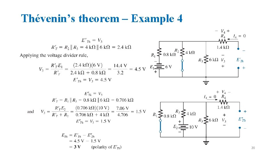 Thévenin’s theorem – Example 4 20 