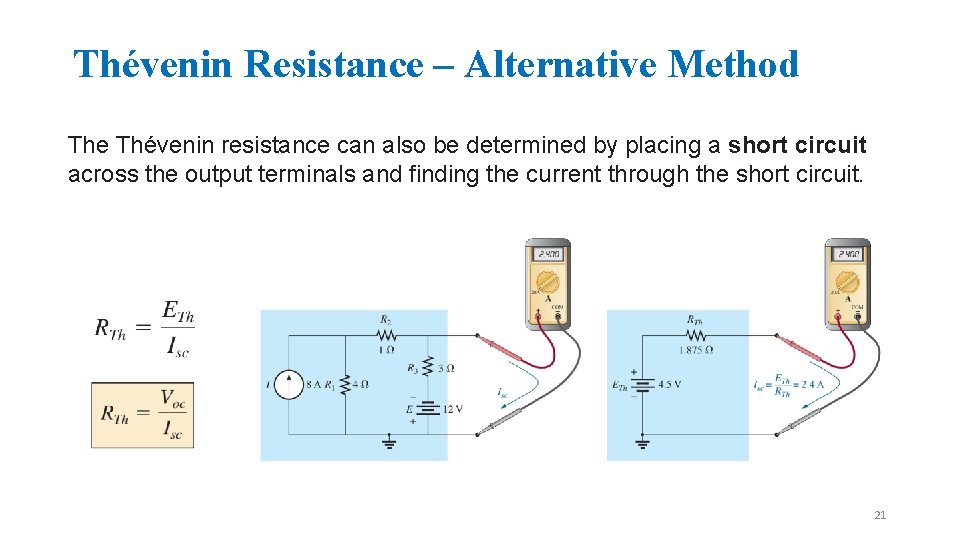 Thévenin Resistance – Alternative Method The Thévenin resistance can also be determined by placing