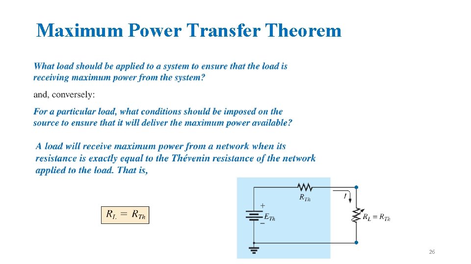 Maximum Power Transfer Theorem 26 