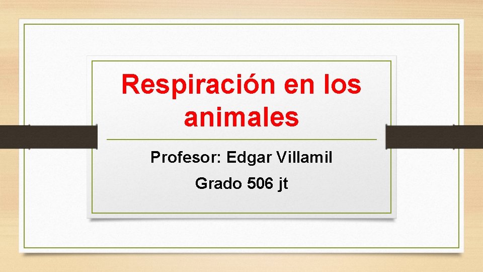 Respiración en los animales Profesor: Edgar Villamil Grado 506 jt 