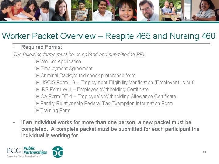 Worker Packet Overview – Respite 465 and Nursing 460 • Required Forms: The following