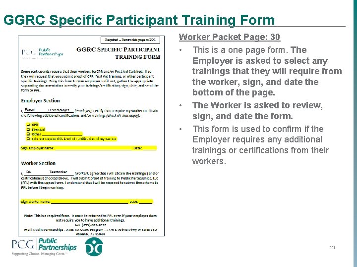 GGRC Specific Participant Training Form Worker Packet Page: 30 • This is a one