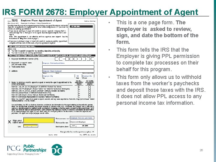 IRS FORM 2678: Employer Appointment of Agent • • • This is a one