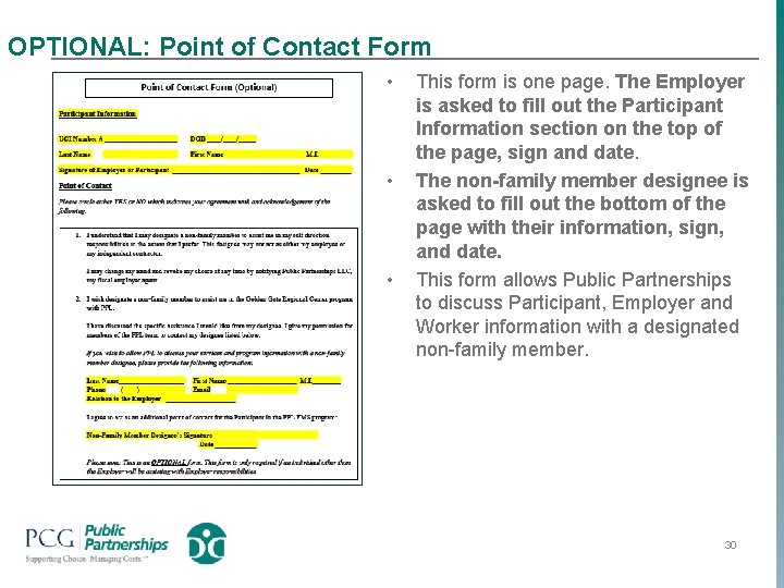 OPTIONAL: Point of Contact Form • • • This form is one page. The