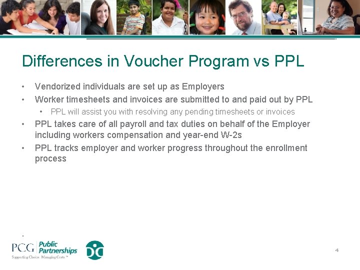 Differences in Voucher Program vs PPL • • Vendorized individuals are set up as