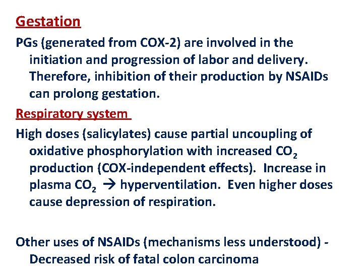 Gestation PGs (generated from COX-2) are involved in the initiation and progression of labor Gestation PGs (generated from COX-2) are involved in the initiation and progression of labor