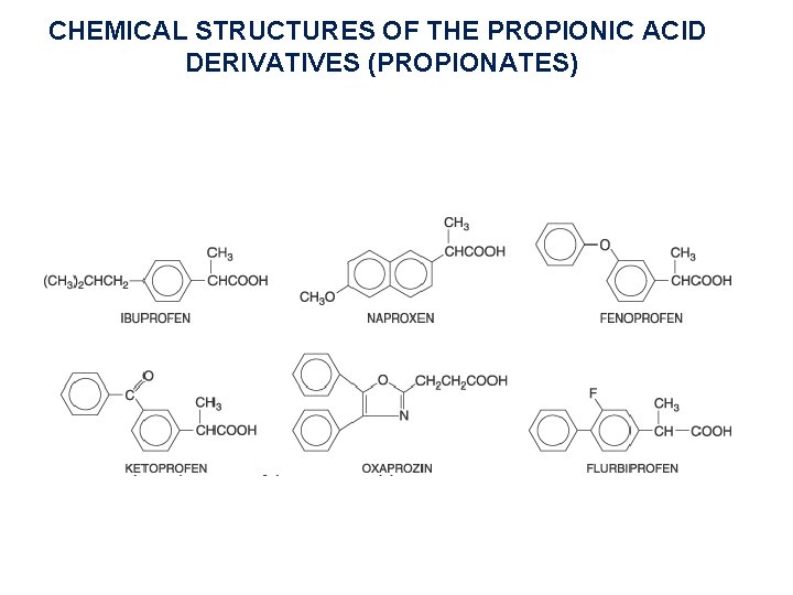 CHEMICAL STRUCTURES OF THE PROPIONIC ACID DERIVATIVES (PROPIONATES) CHEMICAL STRUCTURES OF THE PROPIONIC ACID DERIVATIVES (PROPIONATES)