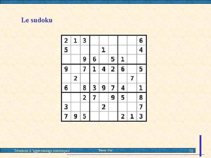 Le sudoku Situations d ’apprentissage numériques Thierry Dias 78 