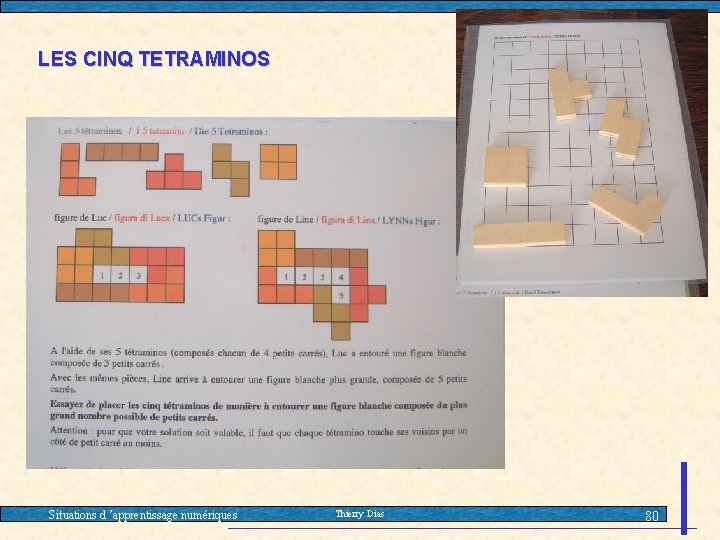 LES CINQ TETRAMINOS Situations d ’apprentissage numériques Thierry Dias 80 