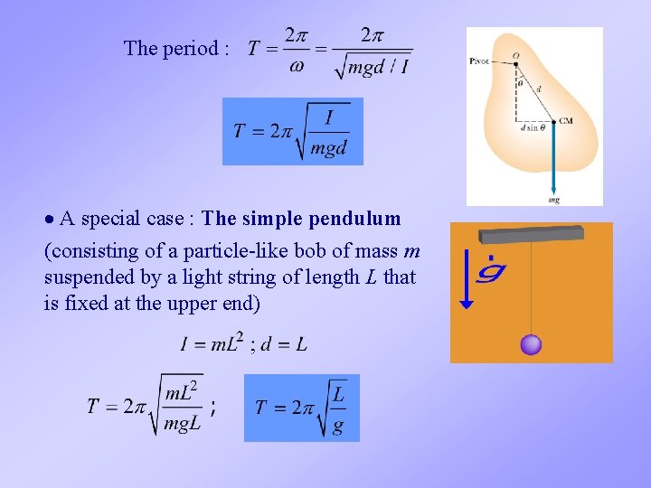 The period : A special case : The simple pendulum (consisting of a particle-like