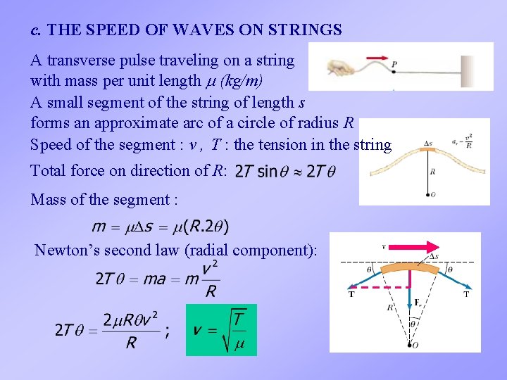 c. THE SPEED OF WAVES ON STRINGS A transverse pulse traveling on a string