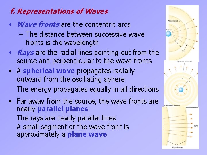 f. Representations of Waves • Wave fronts are the concentric arcs – The distance