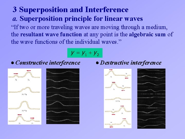 3 Superposition and Interference a. Superposition principle for linear waves “If two or more