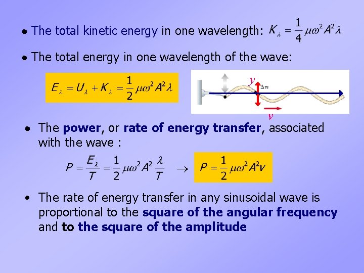  The total kinetic energy in one wavelength: The total energy in one wavelength