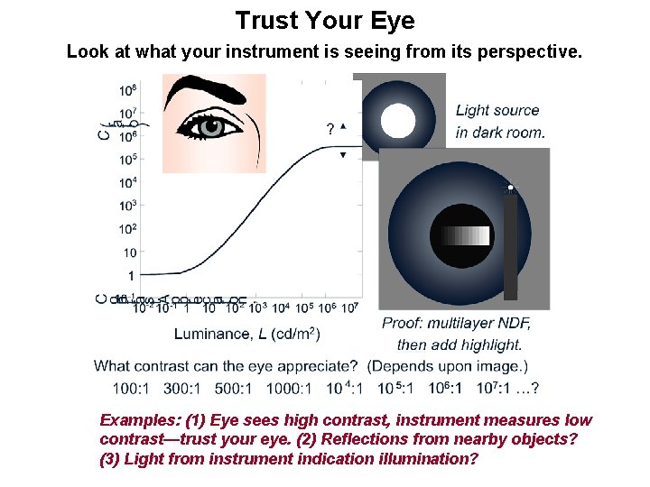 Trust Your Eye Look at what your instrument is seeing from its perspective. Examples: