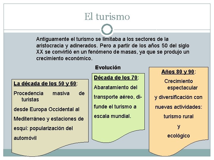 El turismo Antiguamente el turismo se limitaba a los sectores de la aristocracia y