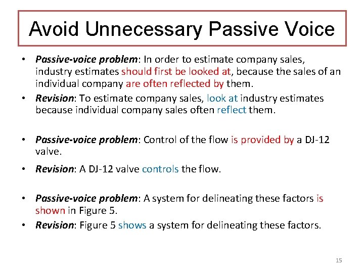 Avoid Unnecessary Passive Voice • Passive-voice problem: In order to estimate company sales, industry