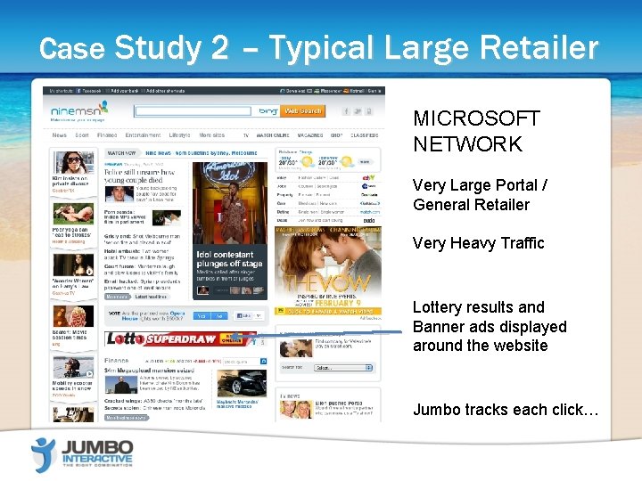 Case Study 2 – Typical Large Retailer MICROSOFT NETWORK Very Large Portal / General